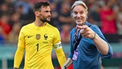 Frankreich-Goalie Hugo Lloris und ServusTV-Mann Jan Åge Fjørtoft (Bild: APA/AFP/Paul ELLIS; Eibner / EXPA / picturedesk.com)