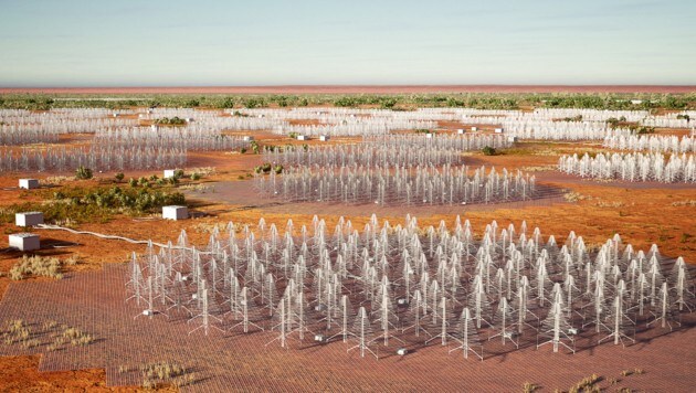 So soll das größte Radioteleskop der Welt, das „Square Kilometre Array“, nach seiner Fertigstellung aussehen. (Bild: Australia‘s Department of Industry, Science and Resources)
