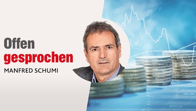 Analysiert für die „Krone“: Wirtschafts-Experte Manfred Schumi (Bild: stock.adobe.com, Krone KREATIV)