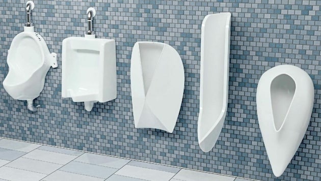 Laut den Forschern hat das zweite Urinal von rechts die beste Form für spritzfreies Pinkeln. (Bild: Mia Shi and Zhao Pan/University of Waterloo)