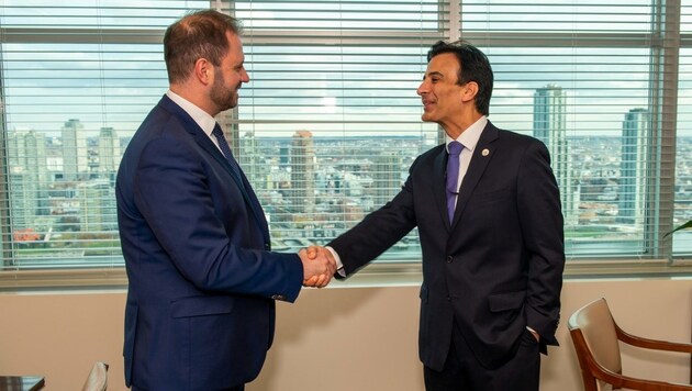 Kurz vor dem heutigen internationalen Tag der Menschenrechte traf Sagartz mit UN-Direktor Craig Mokhiber in New York zusammen. (Bild: ÖVP)
