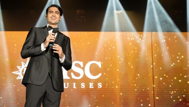 Sänger und Songwriter Matteo Bocelli bei der Taufe der MSC Seascape. (Bild: MSC Cruises)