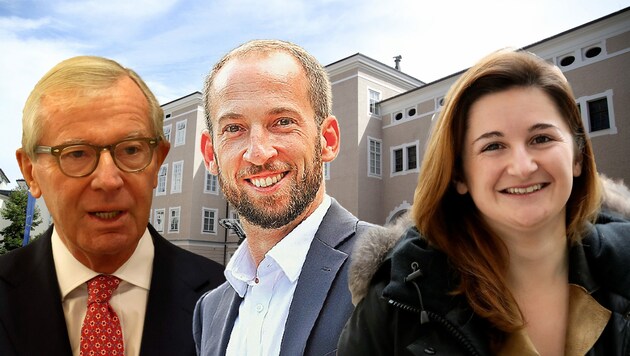 Dreikampf bei der Salzburger Landtagwahl 2023? Wilfried Haslauer (ÖVP), David Egger (SPÖ) und Marlene Svazek (FPÖ). (Bild: atroest)