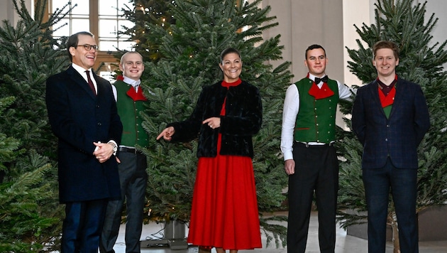 Kronprinzessin Victoria und Prinz Daniel empfingen die diesjährigen Weihnachtsbäume im Königlichen Palast in Stockholm, Schweden (Bild: Jonas Ekströmer / TT News Agency / picturedesk.com)