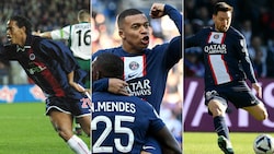 Ronaldinho (im Oktober 2001 gegen Rapid), Kylian Mbappe, Lionel Messi (von links) - allesamt in der PSG-Kluft (Bild: AFP, AP)