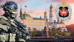 Cobra-Beate (li.) gingen gegen den Kreml-Spionagebefehl für den Militär-Geheimdienst GRU (Wappen) vor. (Bild: Wikipedia stock.adobe.com, Krone KREATIV)