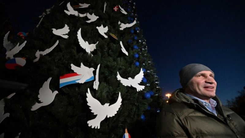 Vitali Klitschko musste in seiner Profi-Boxkarriere bei 45 Siegen lediglich zwei Niederlagen einstecken. Sein Christbaum am Kiewer Sophienplatz soll unbesiegt bleiben. (Bild: APA/AFP/SERGEI SUPINSKY)