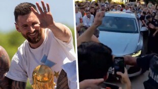 Heldenempfang für Lionel Messi bei seinem Anwesen in Rosario. (Bild: APA/AFP/TOMAS CUESTA, twitter.com/AlbicelesteTalk)