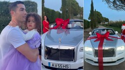Cristiano Ronaldo traut seinen Augen kaum, als Herzdame Giorgina ihm sein Weihnachtspackerl in Form eines Rolls Royce zeigt. (Bild: Instagram.com/georginagio)