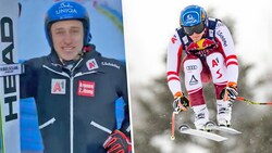 Matthias Mayer, rechts in Action, links bei seiner Rücktrittserklärung (Bild: APA/EXPA/JOHANN GRODER, Facebook.com/Ski Austria Alpin)