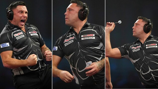 Gerwyn Price sorgt mit seiner skurrilen „Kopfhörer-Show“ für Aufsehen. (Bild: AP)