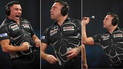 Gerwyn Price sorgt mit seiner skurrilen „Kopfhörer-Show“ für Aufsehen. (Bild: AP)