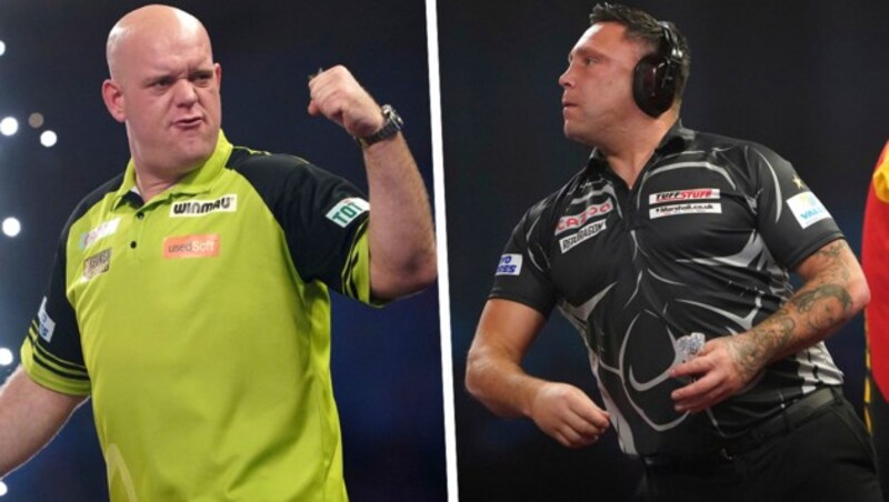 Michael van Gerwen (li.) und Gerwyn Price (Bild: AP)