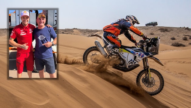 Ardit Kurtaj qualifizierte sich in Marokko für die Dakar 2024 - und traf auch Vorjahressieger Sam Sunderland. (Bild: zVg)