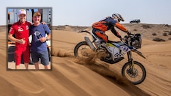 Ardit Kurtaj qualifizierte sich in Marokko für die Dakar 2024 - und traf auch Vorjahressieger Sam Sunderland. (Bild: zVg)