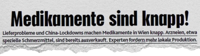 Schon Ende September warnte „Krone“ erstmals vor Lieferengpässen in Sachen Medikamente (Bild: Screenshot/Krone)