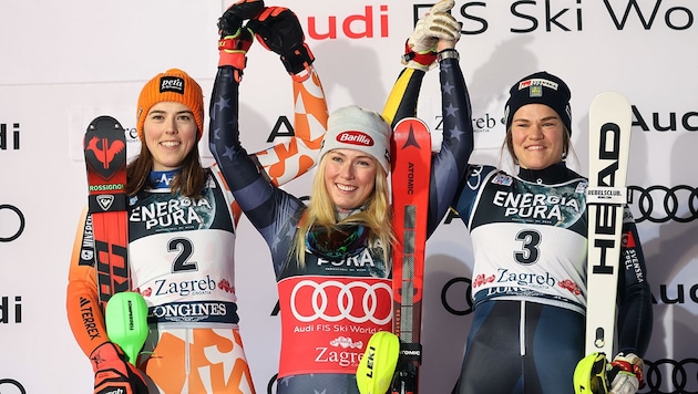 Petra Vlhova, Mikaela Shiffrin und Anna Swenn-Larsson (von li. nach re.) (Bild: GEPA pictures)