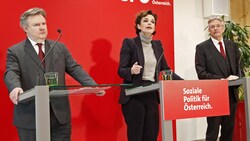 SPÖ-Chefin Pamela Rendi-Wagner flankiert von den Landeschefs Michael Ludwig (links) und Peter Kaiser (Bild: APA/Gerd Eggenberger)