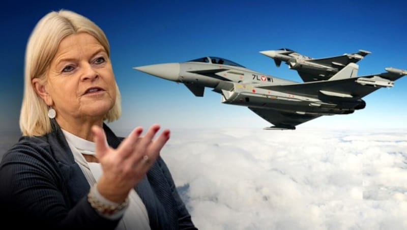 Verteidigungsministerin Klaudia Tanner hat aktuell viel Geld auszugeben - rund 16 Milliarden gibt es künftig mehr für die Verteidigung. (Bild: Bundesheer, BMLV/Daniel Trippolt, Krone KREATIV)