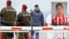 Ermittlungen in der Wiener Neustädter Flugfeld-Kaserne nach dem Tod von Konstantin (20, kl. Bild) (Bild: APA/FLORIAN WIESER, Reinhard Judt, Krone KREATIV)