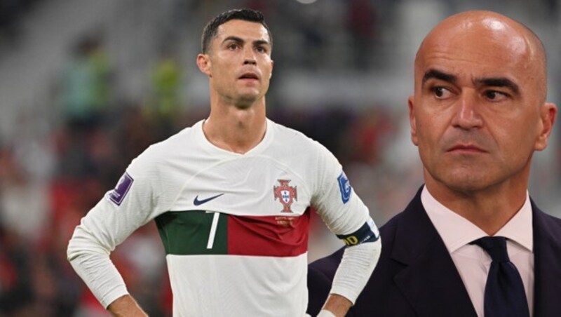 Cristiano Ronaldo (l.) und Roberto Martinez (Bild: APA/AFP/Alberto PIZZOLI/JACK GUEZ)