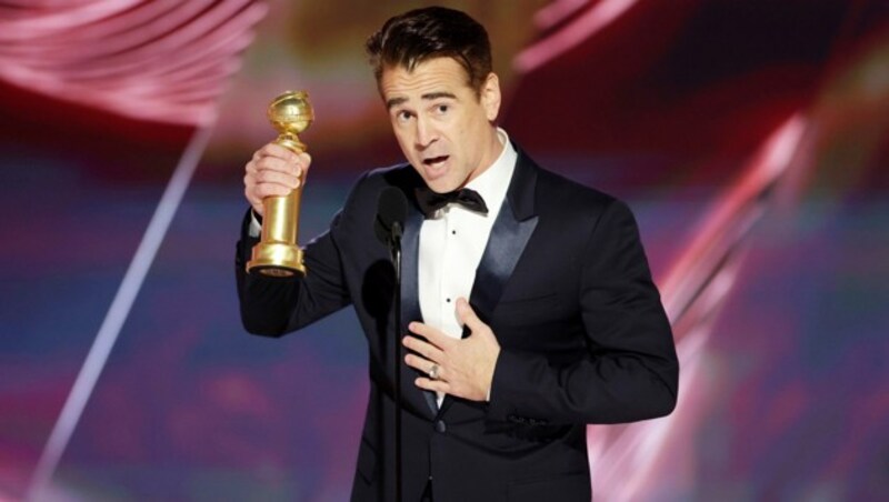 Colin Farrell gewann einen Golden Globe als bester Hauptdarsteller in einer Komödie für seine Rolle in der Tragikomödie „The Banshees of Inisherin“ . (Bild: APA/Rich Polk/NBC via AP)