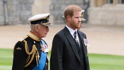 König Charles und Prinz Harry (Bild: APA / Photo by David Rose / POOL / AFP)