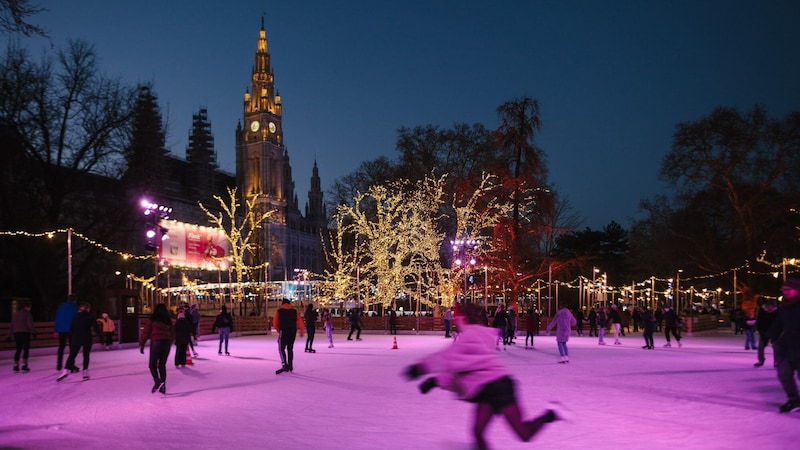 Der Eistraum am Rathausplatz lädt zum Sporteln. (Bild: Stadt Wien Marketing / Theresa Wey)