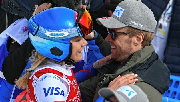 Mikaela Shiffrin und Aleksander Aamodt Kilde (Bild: AFP/SEBASTIEN BOZON)