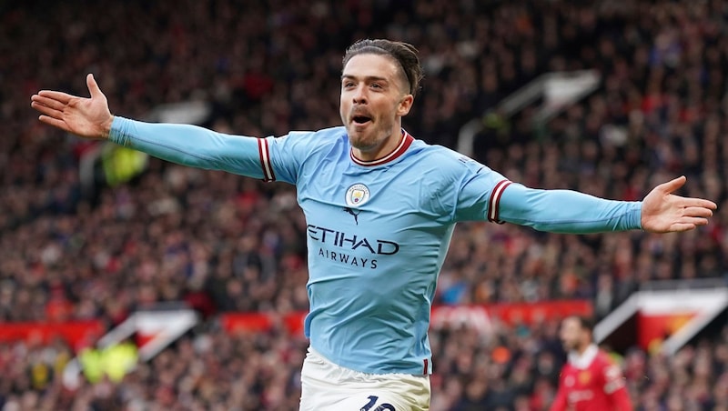 Jack Grealish celebrates a Man City goal. (Bild: Copyright 2023 The Associated Press. All rights reserved)