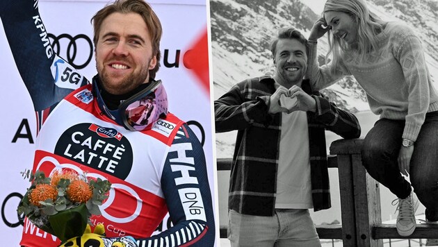 Aleksander Aamodt Kilde jubelt in Wengen (links) und genießt das Leben mit Herzdame Mika Shiffrin. (Bild: APA/AFP/Fabrice COFFRINI, Instagram.com/mikaelashiffrin)