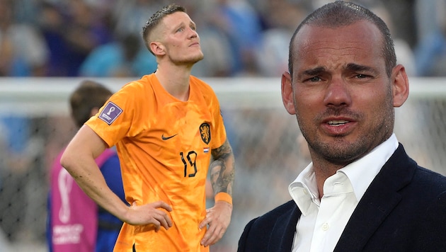 Wout Weghorst (l.) und Wesley Sneijder (Bild: APA/AFP/JUAN MABROMATA/KARIM JAAFAR)