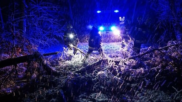 Die FF St. Jakob ist schon seit fünf Uhr unterwegs und räumt Wege frei. (Bild: Feuerwehr St.Jakob im Rosental)