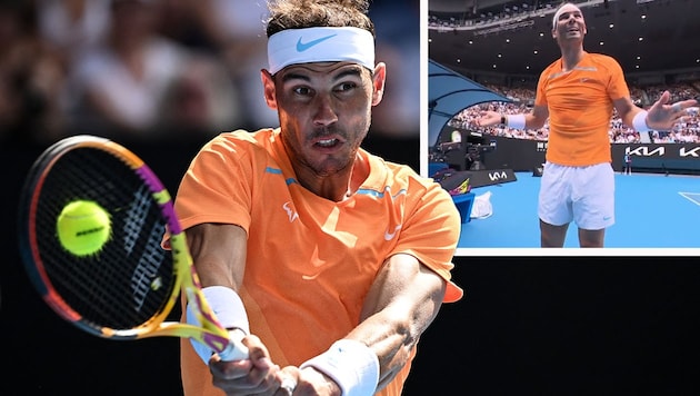 Wo ist der Schläger? Große Verwirrung bei Rafael Nadal. (Bild: APA/AFP/WILLIAM WEST, twitter.com/wwos)