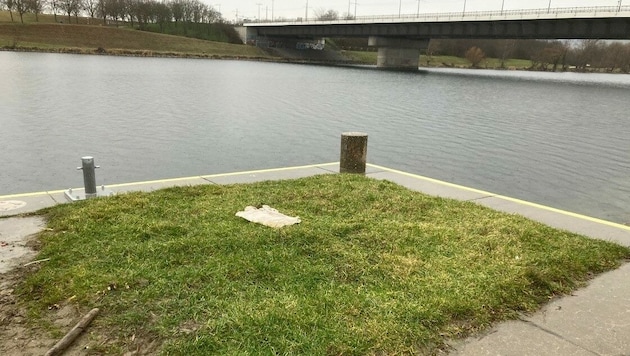 An dieser Stelle nahe der Floridsdorfer Brücke in Wien fand eine Passantin Plazenta, Nabelschnur und Wickeldecke. (Bild: LPD Wien)