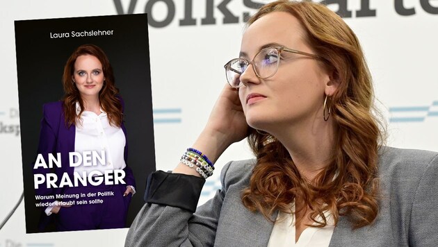 Das Buch „An den Pranger“ von ÖVP-Politikerin Laura Sachslehner erscheint am 26. Jänner. (Bild: APA, zVg, Krone KREATIV)