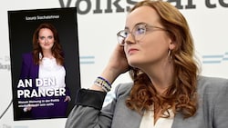 Das Buch „An den Pranger“ von ÖVP-Politikerin Laura Sachslehner erscheint am 26. Jänner. (Bild: APA, zVg, Krone KREATIV)