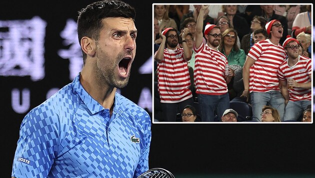 Novak Djokovic und offenbar angetrunkenenFans (Bild: AFP, krone.at-grafik)