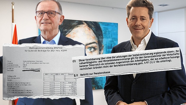 Präsident Dr. Harald Mahrer (re.) und sein Generalsekretär und Nationalratsabgeordneter Karlheinz Kopf (li.) (Bild: Gilbert Novy / KuRIER / picturedesk.com, Gerhard Bartel, WKO, Krone KREATIV)