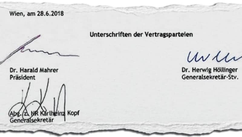 Der angezeigte Pensions-Vertrag für ÖVP-Politiker Kopf (Bild: WKO)