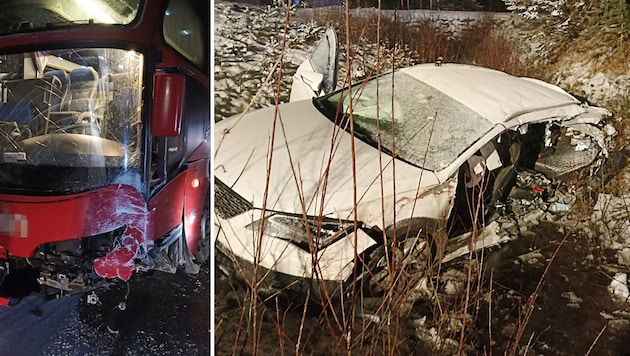 Am Auto entstand Totalschaden. Auch der Bus wurde erheblich beschädigt. (Bild: zoom.tirol)