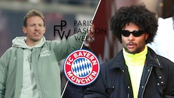 Bayern-Trainer Julian Nagelsmann (l.); Gnabry auf der Fashion Week (re.) (Bild: SID)