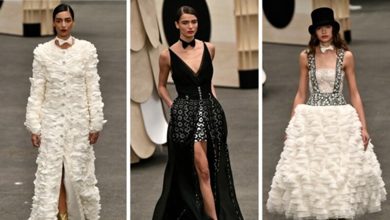 Aufgemaschelt: Models zeigen die Chanel Haute Couture Frühjahr-Sommer 2023 Kollektion (Bild: APA / Photo by STEPHANE DE SAKUTIN / AFP)