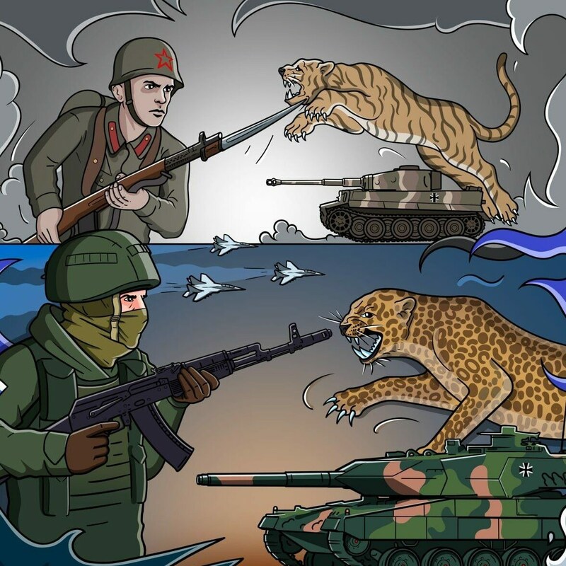 Russische Propaganda zieht Parallelen zum 2. Weltkrieg, in dem die Sowjetarmee deutschen „Tiger“-Panzern gegenüberstand. (Bild: Telegram)