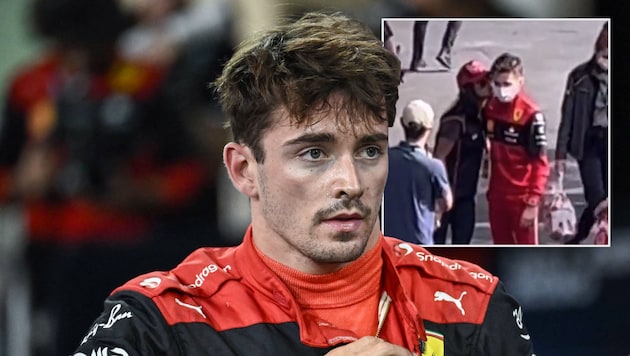 Charles Leclerc wurde Opfer einer Kuss-Attacke. (Bild: APA/AFP/Ben Stansall, Twitter/FanaticsFerrari)