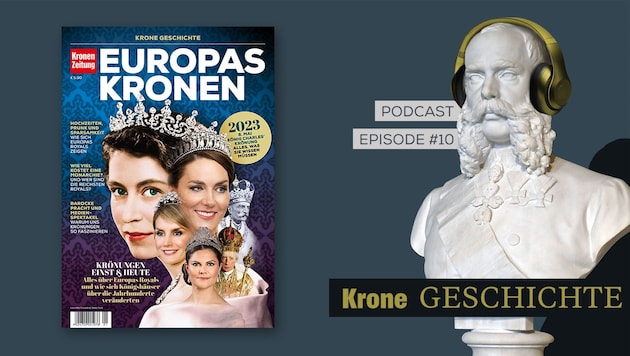 Das neue KRONE MAGAZIN „Europas Kronen“ ab sofort erhältlich in Trafik, Handel und Online. (Bild: Krone KREATIV)