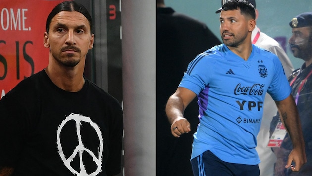 Zlatan Ibrahimovic (links) schießt gegen Argentinien - und kassiert dafür die volle Breitseite Sergio Agüero. (Bild: AP, AFP)