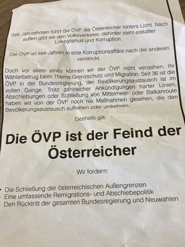 Los activistas lanzaron estos folletos al aire cuando intentaron asaltar la sede de la ÖVP.  (Imagen: zVg, Krone KREATIV)