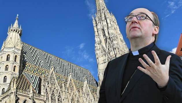 In den Stephansdom, Sitz des Erzbischofs von Wien, dürfte erst im Herbst 2024 ein neuer Oberhirte einziehen - möglicherweise der amtierende Innsbrucker Bischof Hermann Glettler. (Bild: Manuel Schwaiger, Christof Birbaumer, Krone KREATIV)