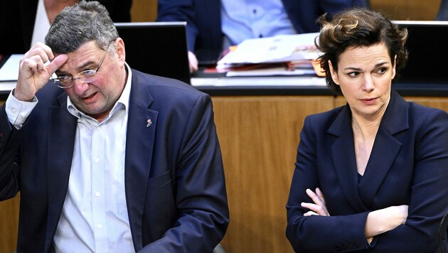 Keine leichten Tage für SPÖ-Chefin Pamela Rendi-Wagner (im Bild mit Klubobmann-Stellvertreter Jörg Leichtfried): Nach dem Stimmenverlust in Niederösterreich geht es wieder rund. (Bild: APA/ROBERT JAEGER)